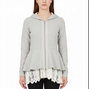 LoveAndliberTy Womens Gray Cotton/Spandex Lace Trim Hooded Zip-Up Sweater Size S